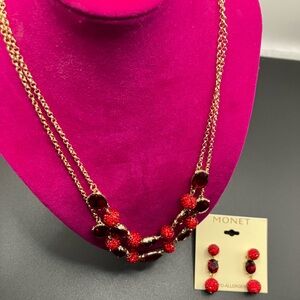 Monet Red and Gold Double-Chain Necklace
